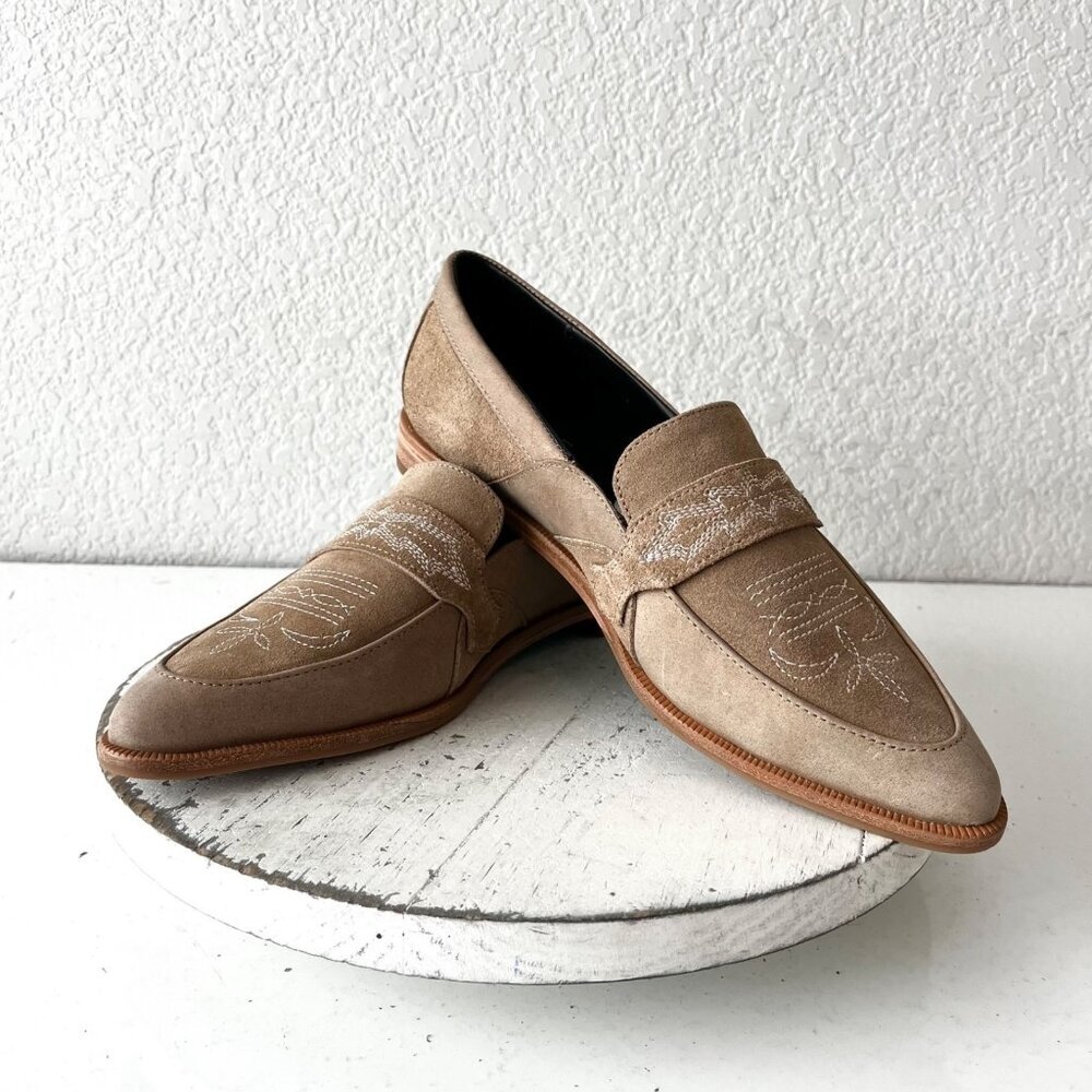Lane Boots Womens Western Flats MARTINGALE Latte Suede Cowgirl Loafer Slip On 6